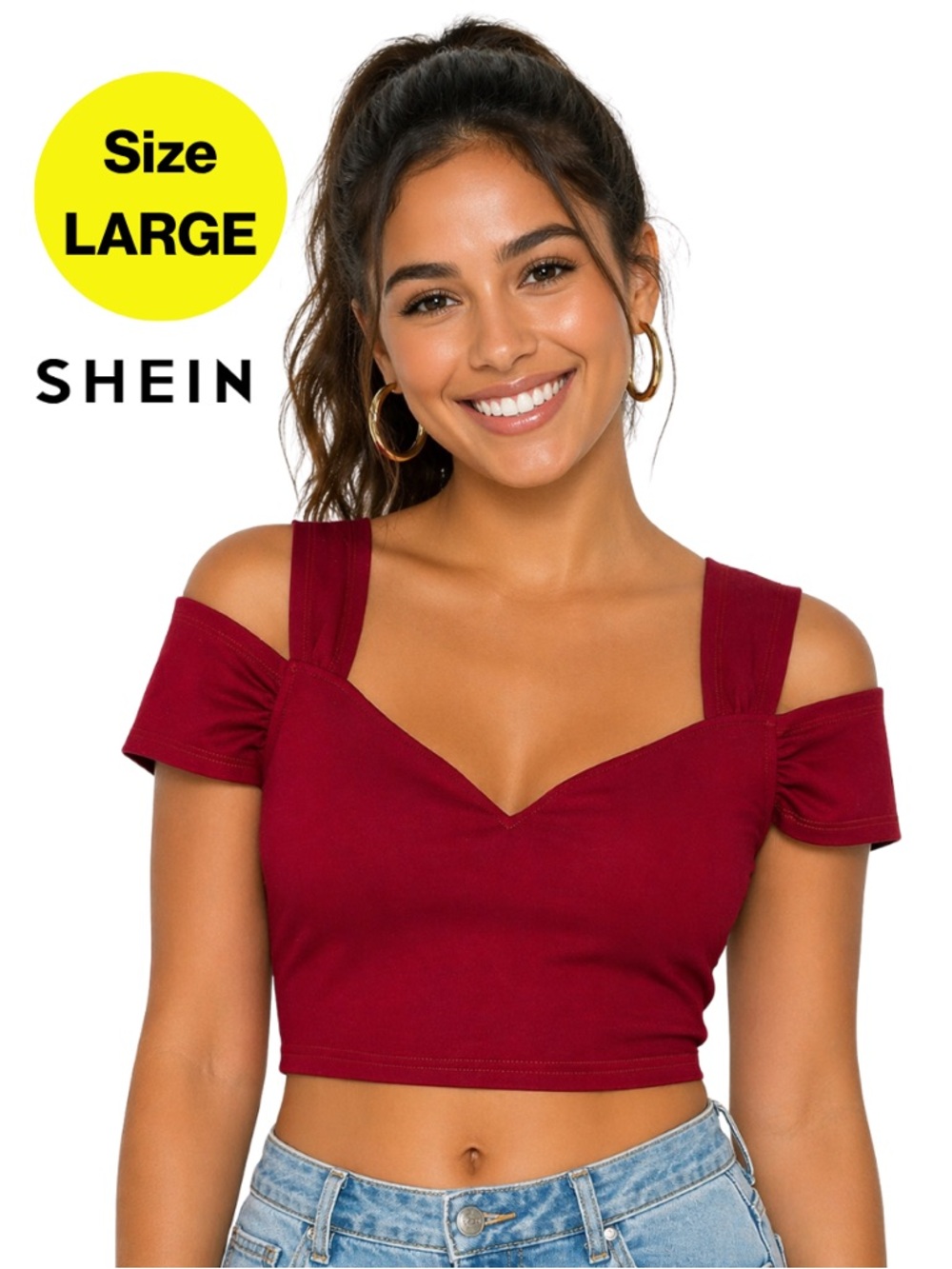 3/for $15 🍒 SHEIN Red Wine Off-Shoulder Crop Top (Women’s Size Large)